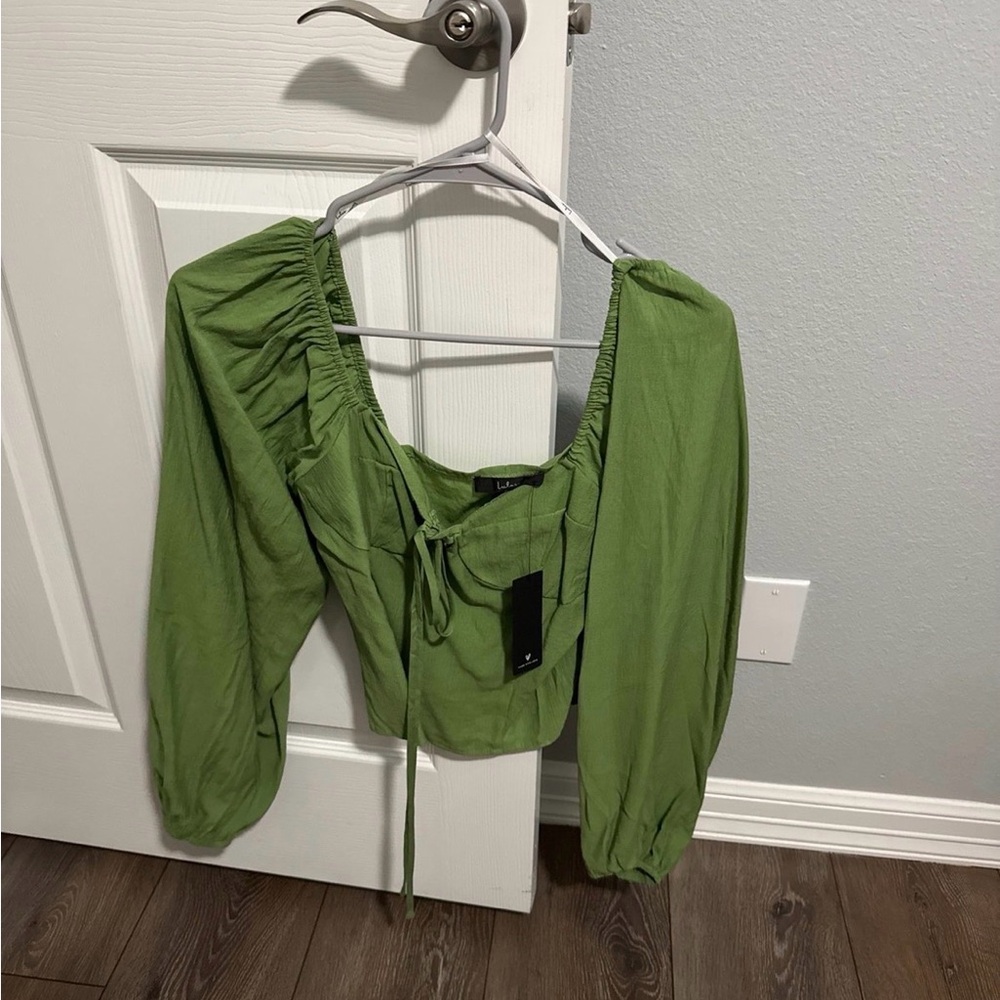 Lulu's Olive Green Ruched Blouse (NEVER WORN!!!!)